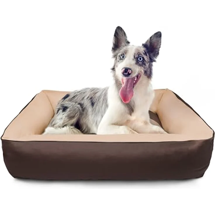 BedDog 2in1 Hundebett MAX QUATTRO, großes Hundekörbchen aus Cordura, waschbares Hundebett mit Rand, Hundesofa für drinnen, draußen, XL, Melange, beige-braun – Bild 4