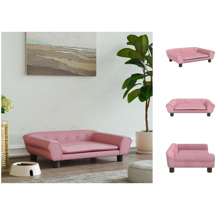vidaXL Hundekorb, Hundebett Rosa 70x48x22 cm Samt mit massivem Kiefernholzrahmen und Schaumstofffüllung – Bild 1