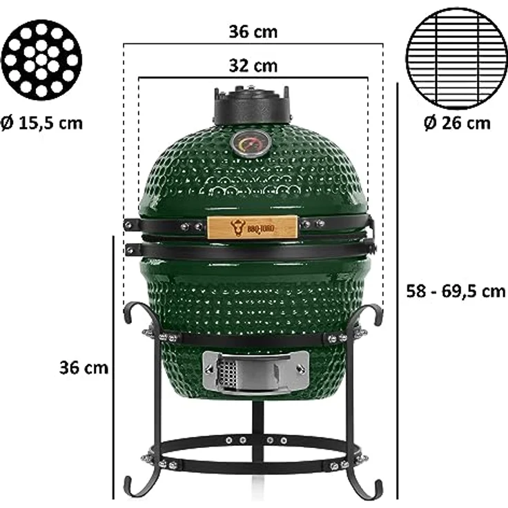 BBQ-Toro Kamado Grill | Holzkohlegrill Haiiro Ø 32 cm mit Thermometer, Holzgriff | Kamado Keramikgrill, Mini Holzkohlegrill, Mini Kamado Grill, Keramik Grill, Kamado BBQ, Ceramic Grill (Green) - Preisvergleich – Bild 3