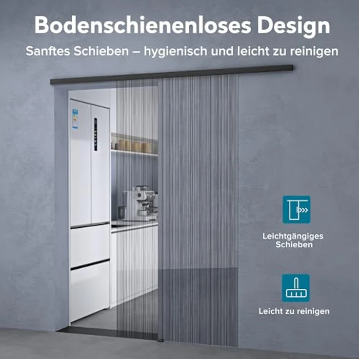 doporro Glasschiebetür Komplettset, 102,5 x 205 cm, 8mm ESG-Sicherheitsglas mit Sicherheitsfolie, matt schwarz, flüssiges Gleiten mit Edelstahlrollen, einfach zu montieren – Bild 5