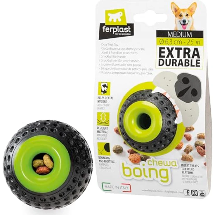 Ferplast CHEWA Boing Mittelgroß Futterball für Hunde, Schwarz, aus strapazierfähigem, ungiftigem, bissfestem Material, Zahnhygiene des Hundes, Springt und Schwimmt – Bild 1