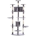 Wiltec Eck-Kratzbaum in Grau 210 cm hoch, Katzenkratzbaum mit Katzenhäuser, Liegemulden und Plattformen, Kletterbaum für Katzen