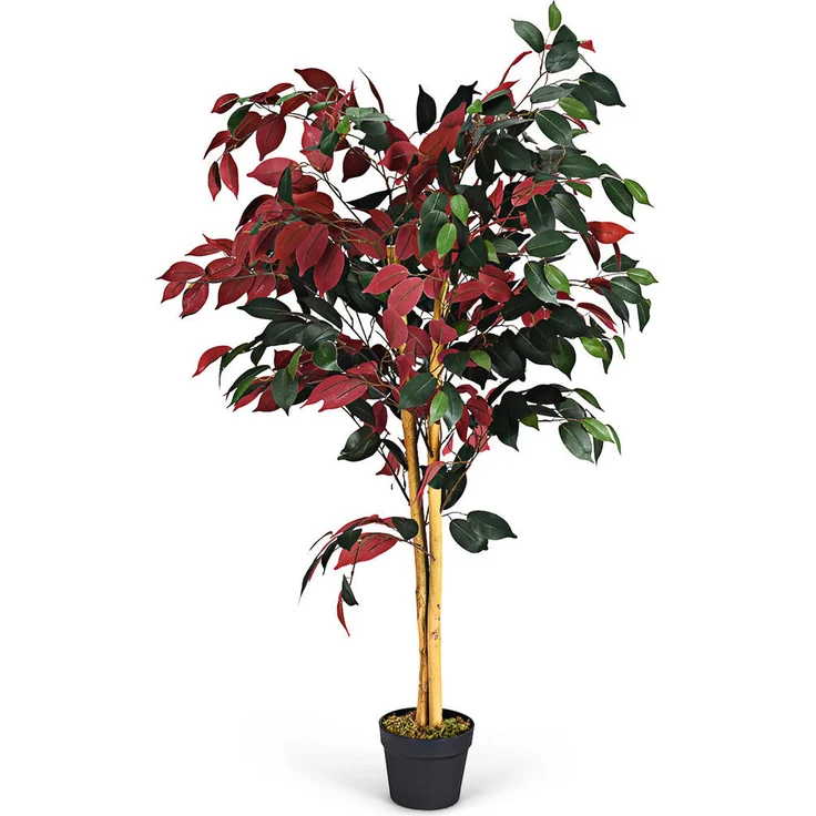 COSTWAY Kunstpflanze Ficus, 120 cm, pflegeleicht, mit 504 Blättern, grüner Kunststofftopf