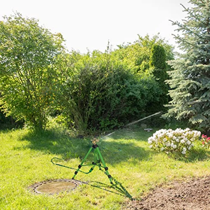 Relaxdays Sprinkler mit Teleskop-Stativ, Sprühradius bis 9 m, Sektorenregner Metall, 360°, Impulsregner, grün/schwarz – Bild 2