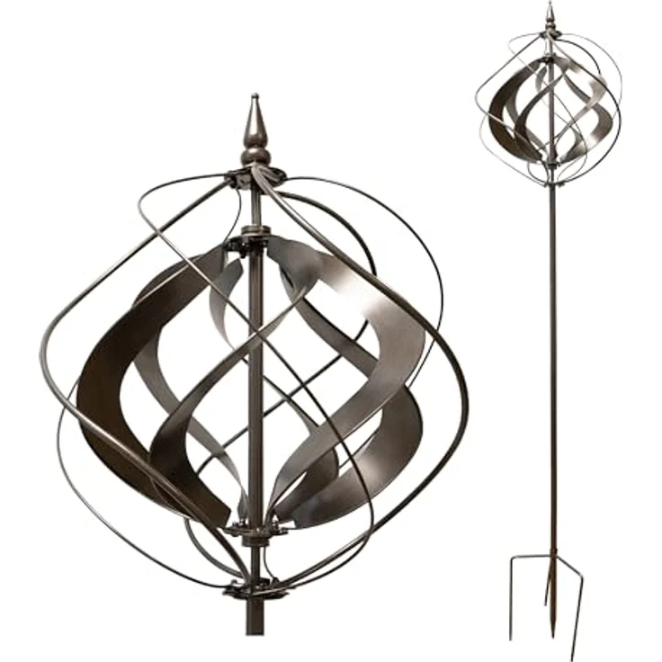 LEMODO Garten Windrad “Silver Tulip”, Windspiel mit stabilem Bodenstecker, Gartendeko in 4 Höhen aufbaubar, Gartenstecker 213 cm hoch, Windmühle Silber, Windskulptur mit Charme – Bild 1