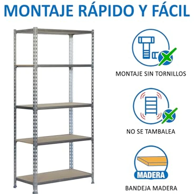 Simonrack Simonclick Metallregal Maderclick, 180 x 90 x 50 cm, 5 Böden, Traglast 150 kg pro Boden, silber, steckbar – Bild 4