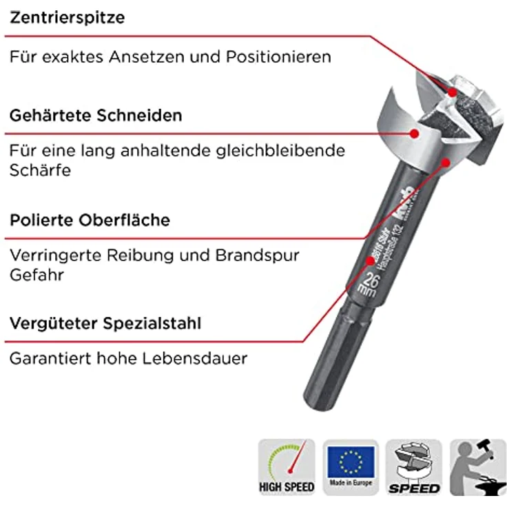 kwb 706360 Forstnerbohrer 60 mm, geschmiedet mit präzisen Schneiden für ausrissfreie Bohrlöcher, blank mit schwarzen Nuten – Bild 2