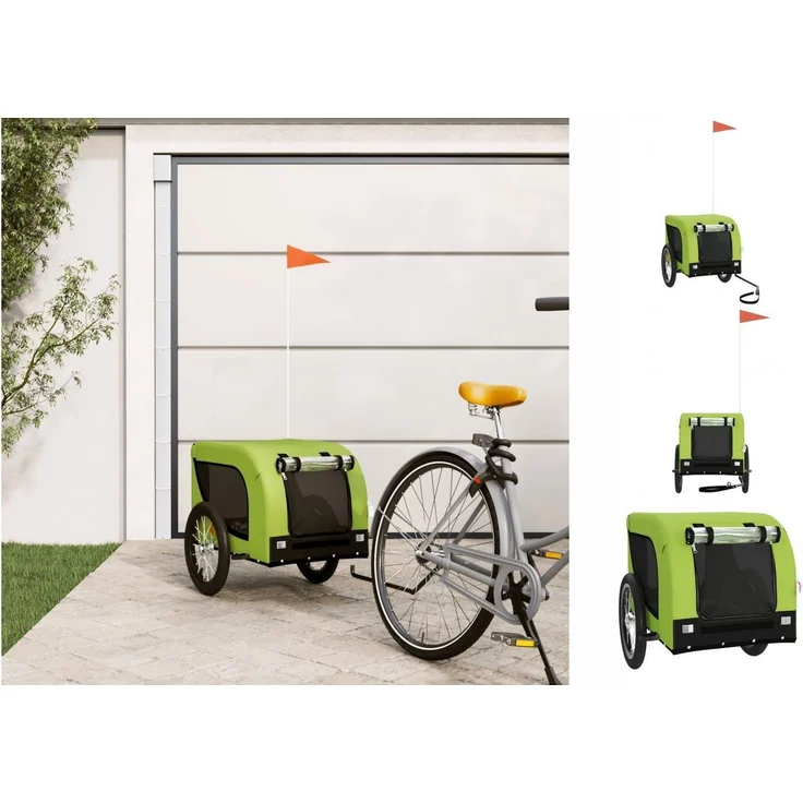 vidaXL Hunde-Transportbox Fahrradanhänger Hunde Grün und Schwarz Oxford-Gewebe und Eisen, Robuster Rahmen und komfortables Design – Bild 1