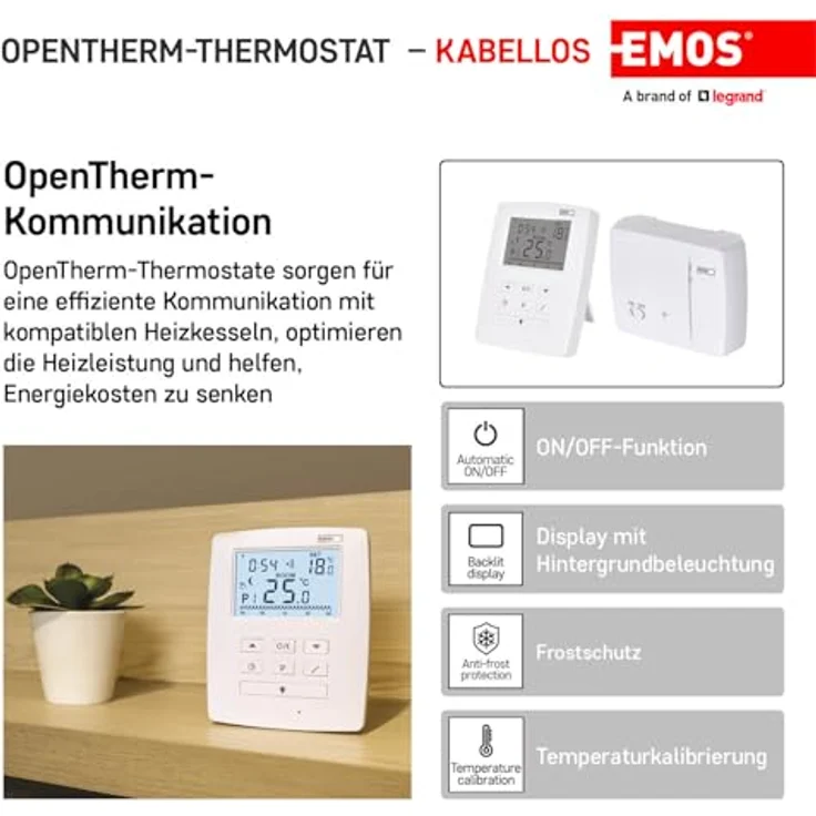 EMOS drahtloser OpenTherm-Raumthermostat, programmierbarer digitaler Temperaturregler für Heizung oder Klimaanlage, 9 Programme, Frostschutz, einstellbares Differential – Bild 3