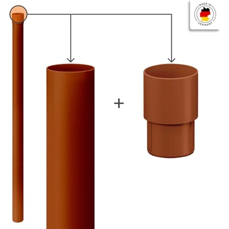 INEFA Regenrinnen Fallrohr 100 cm DN 100, PVC-U Kunstoff, braun, witterungsbeständig mit Steckmuffe für einfache Montage – Bild 3