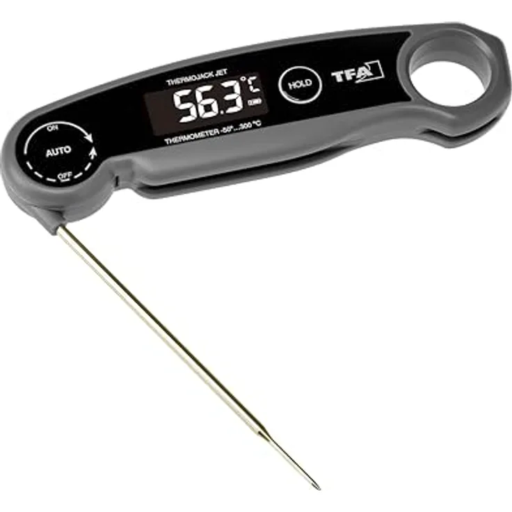TFA Dostmann Digitales Grillthermometer Thermo Jack Jet, 30.1069, Fleischthermometer, BBQ, aufladbar über USB, abwaschbar, grau