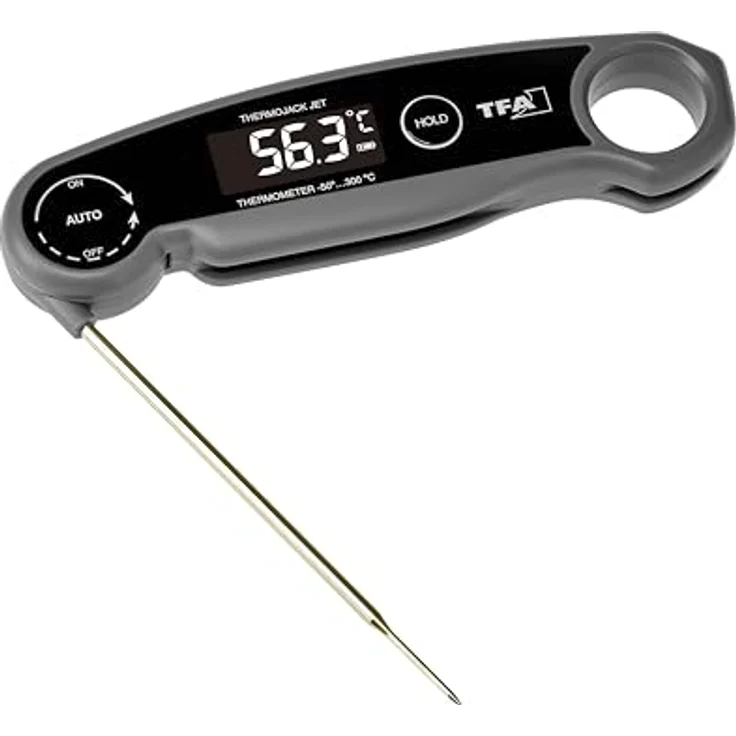 TFA Dostmann Digitales Grillthermometer Thermo Jack Jet, 30.1069, Fleischthermometer, BBQ, aufladbar über USB, abwaschbar, grau – Bild 1
