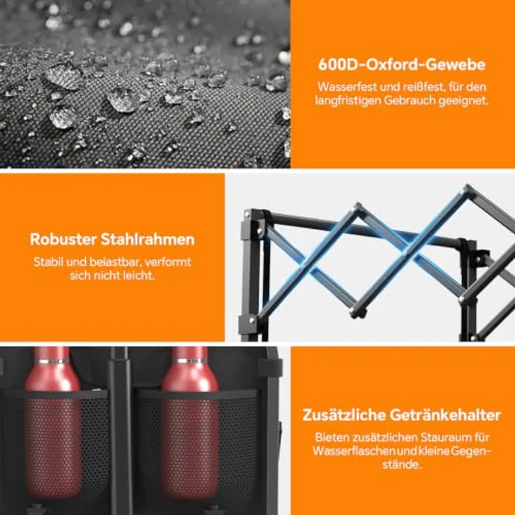 SURFOU Bollerwagen Faltbar XL, 120L Stauraum, 160KG Tragkraft, 360° Geländeräder, mit 2 Getränkhaltern, Leisebetrieben, für Camping, Einkäufe und Strand, 78x45x107cm – Bild 3
