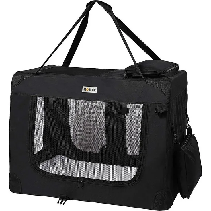 Feel2Home Faltbare Hundetransportbox XL - Schwarz, atmungsaktiv, leicht zu transportieren, doppelte Zugangsmöglichkeit