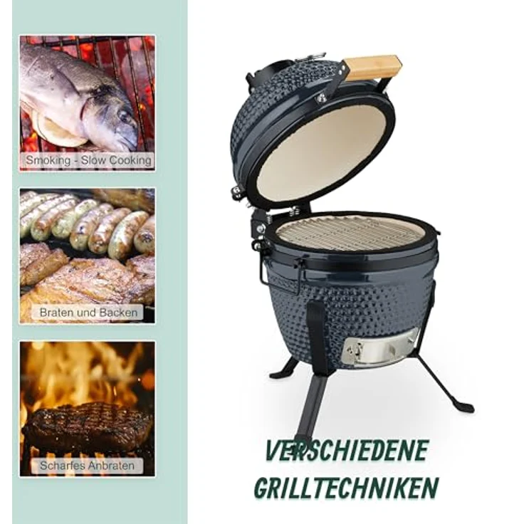 Relaxdays Kamado-Grill, Keramikgrill (260 mm) mit präziser Temperaturregelung, integrierten Thermometer und geringen Kohlebedarf – Bild 5