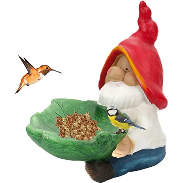 Bubble-Store Gartenzwerg als Vogeltränke oder Vogelfutterschale, bunte Gartenfigur aus Gips, 31,5 x 29,5 x 27,5 cm – Bild 3