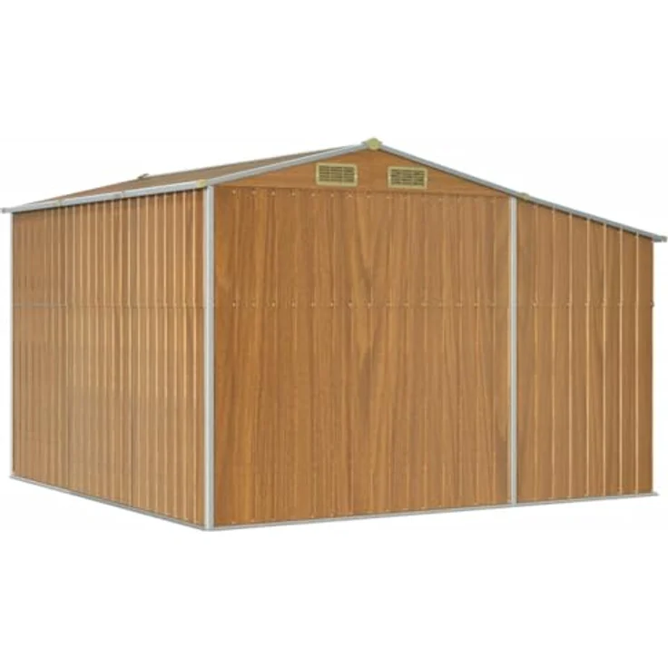 vidaXL Gerätehaus, Gartenhaus mit Schrägdach Griffe, Gartenschuppen Schuppen mit Stauraum, Geräteschuppen Metallschuppen, Hellbraun 277x279x179 cm Verzinkter Stahl – Bild 5