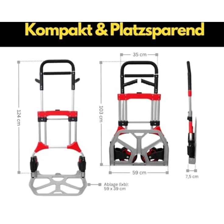 PROREGAL® Sackkarre ELEPHANT Tragkraft 250kg Alurahmen ergonomische Griffe Gummiräder, robuste Konstruktion für vielseitigen Einsatz, klappbare Profi-Sackkarre – Bild 4