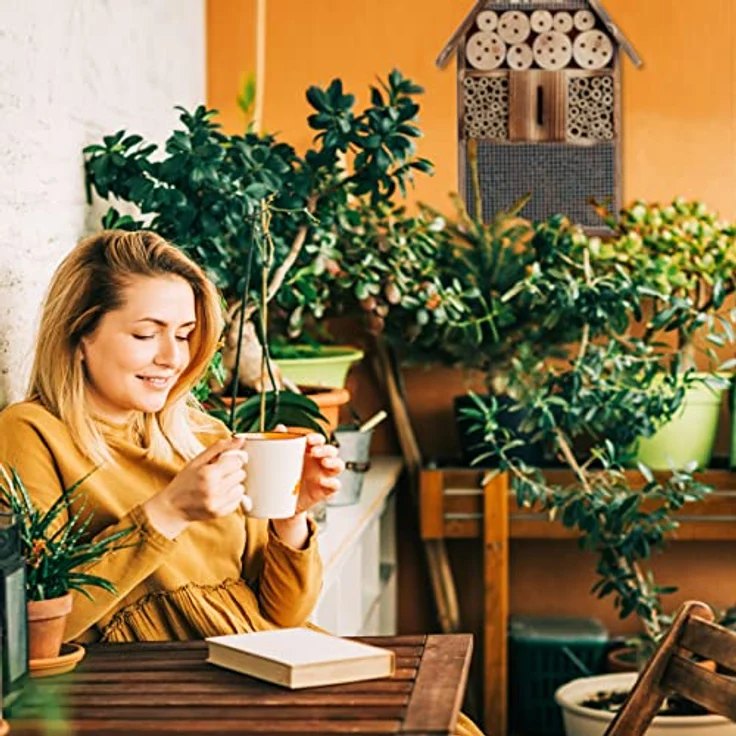 Relaxdays Insektenhotel 50 cm groß, Zum Aufhängen, Bienenhotel und Schmetterlingshaus, Geflämmtes Holz, natur – Bild 5