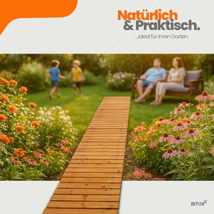 BITUXX Rollweg Holzweg, ausrollbare Zedernholz Trittplatte für Garten, 250x45cm, rutschfest und platzsparend verstaut – Bild 4