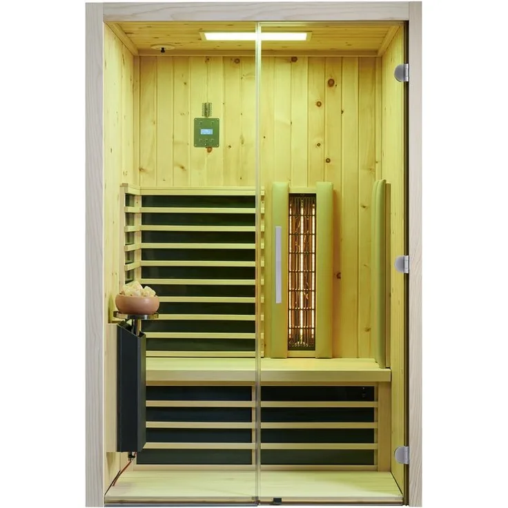 Infraworld Infrarotkabine TrioSol Glas 125 Zirbe VG, 2-Personen Infrarotkabine mit Sole-Therme und VITALlight-Strahlern, 125x112 cm