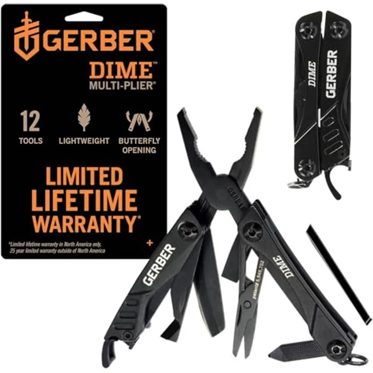 Gerber Dime Pocket Multi-Tool, Multifunktionswerkzeug mit 12 Funktionen aus Edelstahl, schwarz, 31-003610 – Bild 1