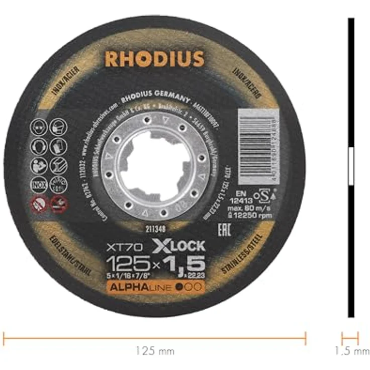 RHODIUS XT70 X-LOCK, Trennscheibe Metall Ø 125 mm x 1,5 mm, extra dünn für Winkelschleifer, Edelstahl, INOX, Stahl, Eisen, Hartmetall, 25 Stück – Bild 5