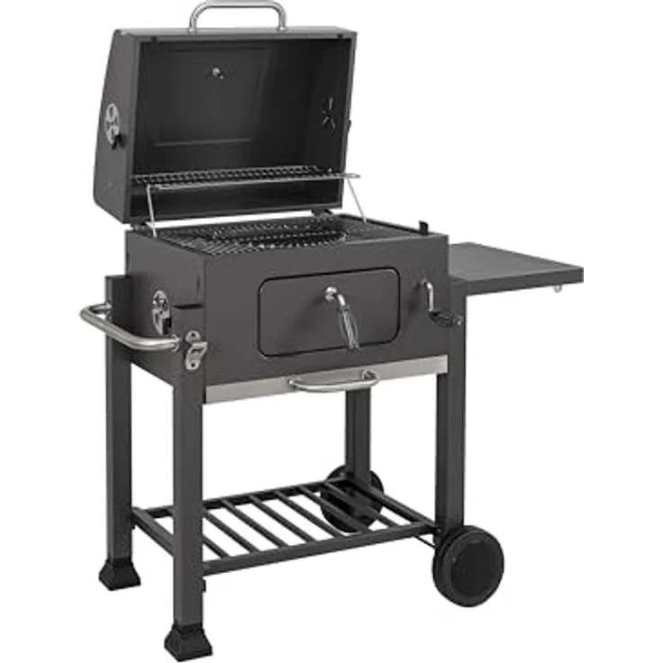 Koll Living Holzkohlegrill Lyv, Grillwagen mit Deckel, Thermometer, höhenverstellbarer Kohlewanne, Seitenablage und Rollen für optimale Hitzesteuerung – Bild 3