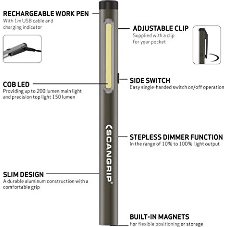LED-Stiftlampe WORK PEN 200 R 20-200 lm Li-Ion SCA NGRIP – Bild 2