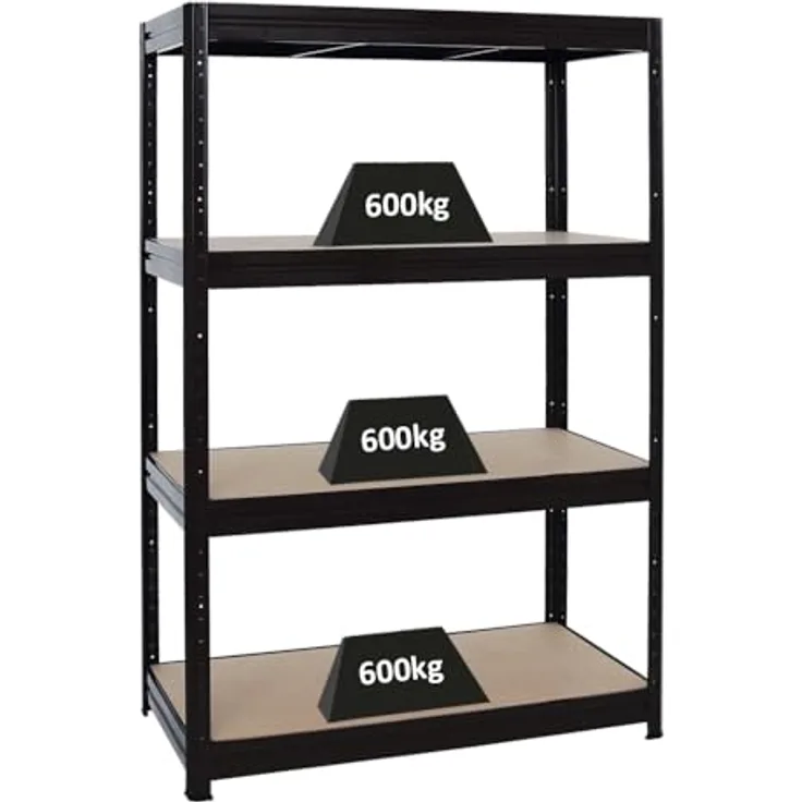 PROREGAL Schwerlastregal Dino 180x120x60 cm Fachlast 600kg Schwarz, Garagenregal, Lagerregal, Steckregal, Kellerregal