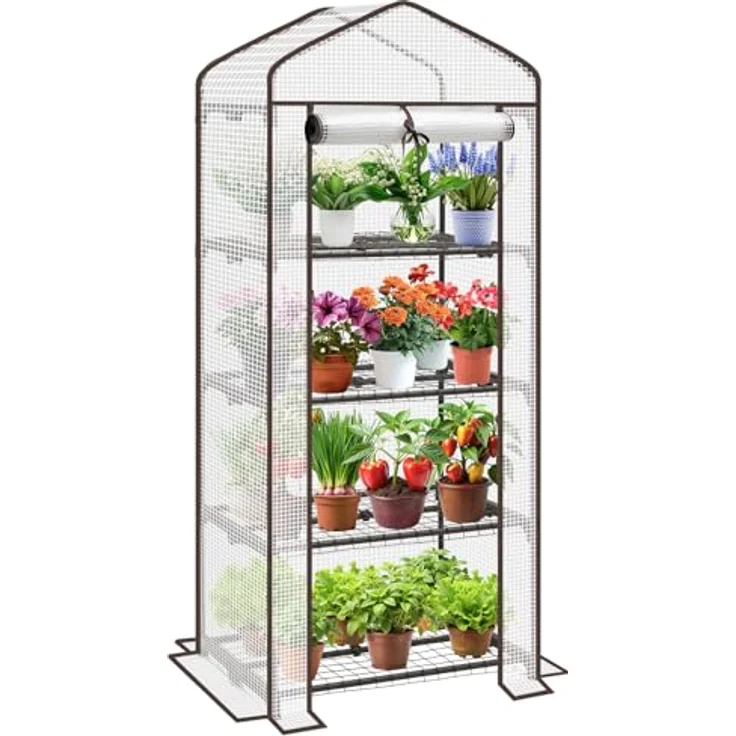 Foliengewächshaus mit 4 Ablagen - Frühbeet, Tomatenhaus, Treibhaus - weiß mit grün – Bild 2