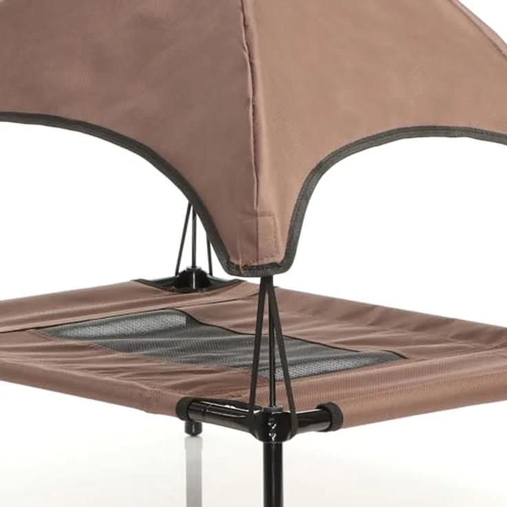 Wiltec Hundebett mit Dach Braun 122x91x16cm Größe XL bis 50kg Outdoor Katzenliege Haustier Schlafplatz Sonnendach – Bild 4