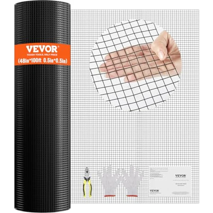 VEVOR Maschendraht 1220 x 30480 mm, 19 Gauge, vinylbeschichtetes Metalldrahtgeflecht für Hühnerstallbarrieren und Kaninchenzäune, schwarz – Bild 1