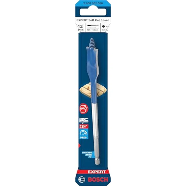Bosch Expert Self Cut Speed Spade Bit, 12mm x 152mm, HEX Shank für schnelles Bohren in Weichholz, 1 Stück – Bild 2