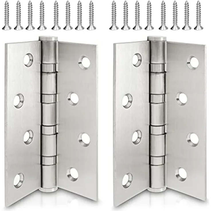 ECENCE Edelstahl Tür-Scharnier 2x Silber Türband, Beschlag, 4-fach Stahlkugel gelagert Edelstahlscharnier 304 (V2A) Materialstärke 2,5mm + Schrauben für massive Türen innen + außen