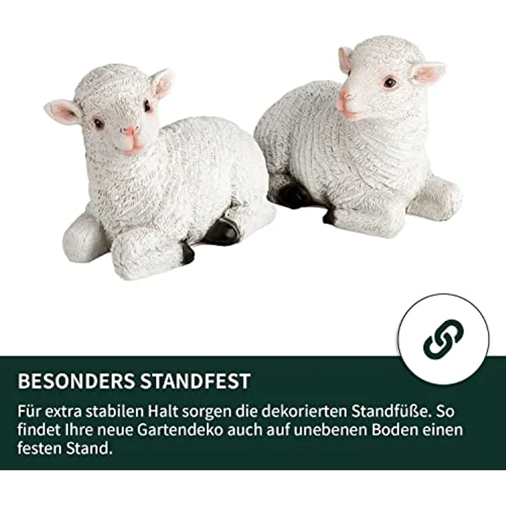 VERDOBA Deko Schafe Zwei Lämmer, handbemalte Osterdeko wetterfest aus Kunstharz, naturgetreue Schaf Figur für Garten, ca. 12 x 6 x 10 cm – Bild 5