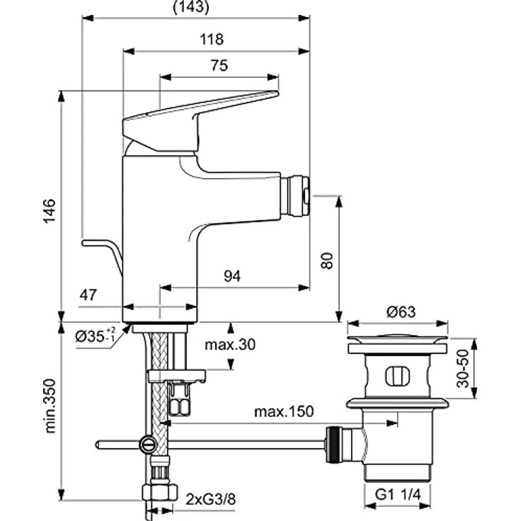 Ideal Standard Ceraplan Bidetarmatur, Chrom, wassersparend mit innovativer FirmaFlow® Kartusche und Heißwassertemperaturbegrenzer – Bild 7