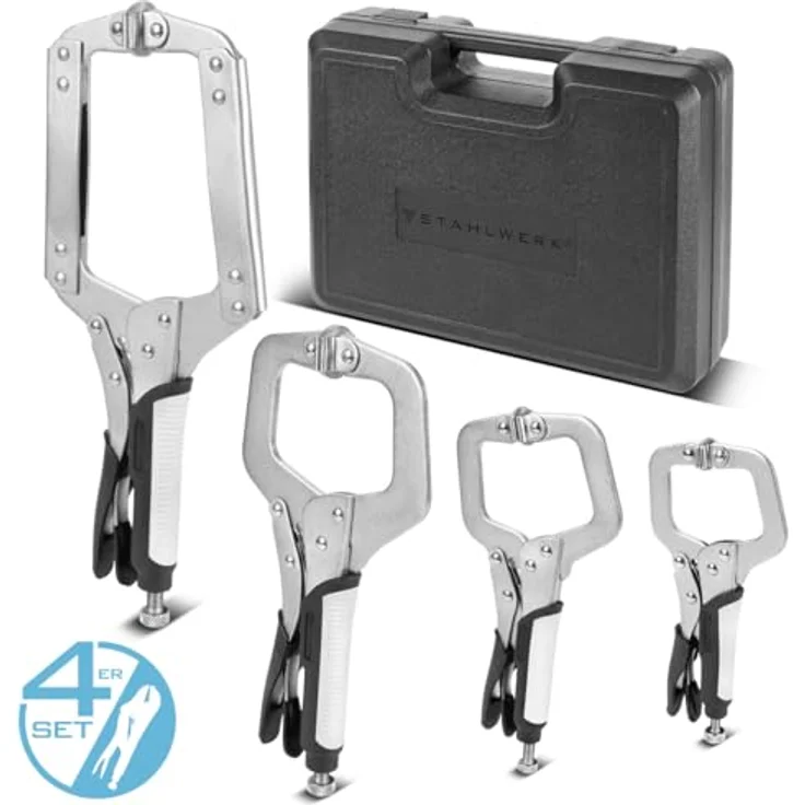STAHLWERK Gripzangen Set 4-teilig, C-Form 6 bis 14 Zoll, Schnellspannzwingen aus hochlegiertem Stahl mit Transportkoffer – Bild 3
