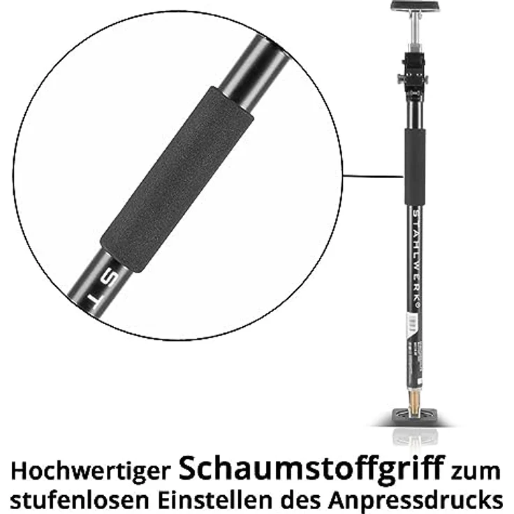 STAHLWERK Montagestütze MH-115 ST, robuster Türspanner/Teleskopstütze, 66-115 cm, 40 kg Tragkraft, schwenkbare Kontaktflächen – Bild 5