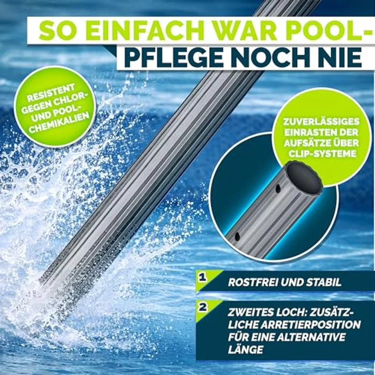tillvex Pool Teleskopstange 1,20 - 3,60m, Aluminium Poolstange zur Reinigung mit 3-fach Teleskop und ergonomischem ABS-Griff – Bild 5
