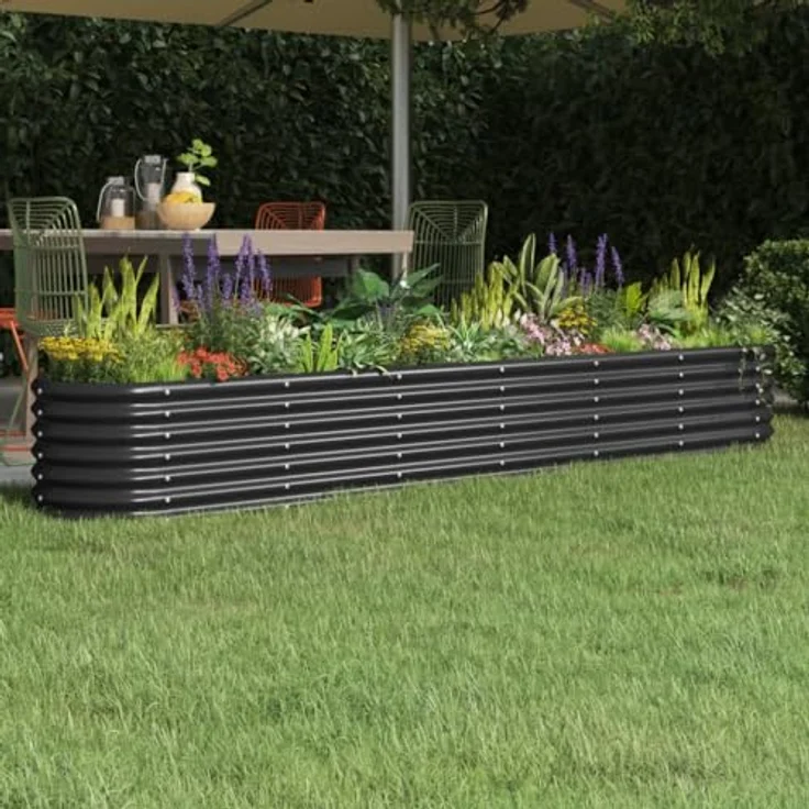 vidaXL Hochbeet, Wetterfestes Hochbeet für Garten Balkon Terrasse, Kräuterhochbeet zum Selber Bauen, Pflanzkasten aus Metall, Pulverbeschichteter Stahl Anthrazit – Bild 2