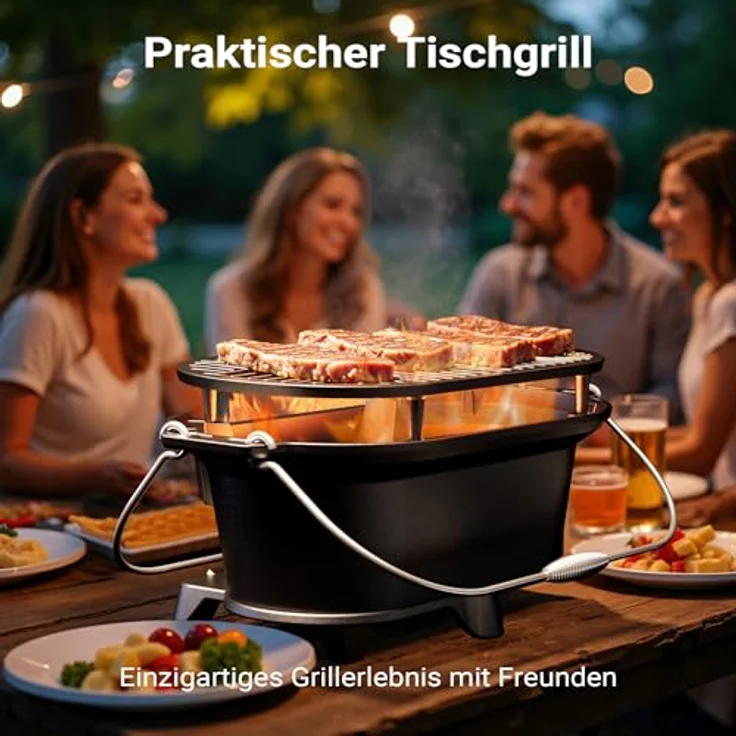 Wiltec Grilltopf aus Gusseisen, effiziente Hitzespeicherung, mit Abzugssystem, tragbar, schwarz – Bild 9