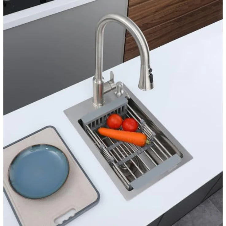 Faizee Home Future Serie Edelstahlspüle Silber 30/40/50 cm, Einbauspüle mit Spülkorb, Seifenspender & Siphon, SUS304, zeitloses Design – Bild 2
