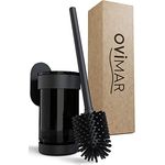 ovimar Toilettenbürste Finnkona | schwarz | Wandhalterung ohne Bohren | Silikon Klobürste | Belüftungsfunktion | zum Kleben | aus pulverbeschichtetem Edelstahl | WC Bürstenkopf wechselbar