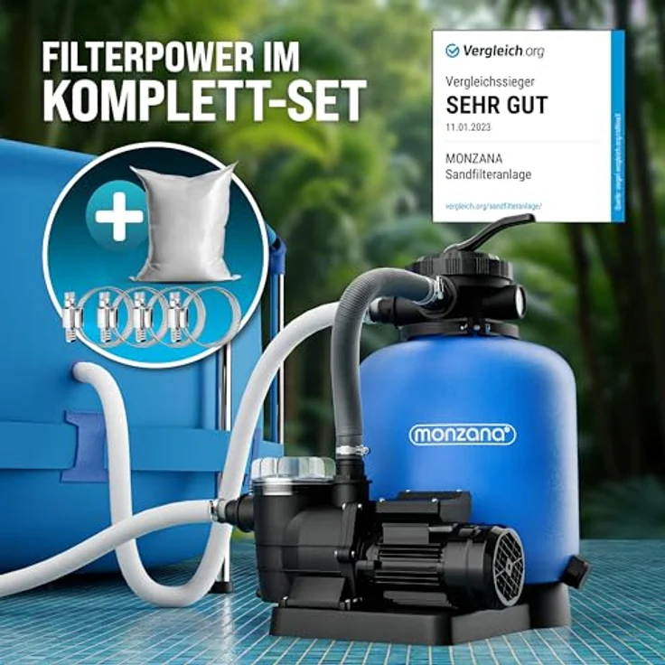 Sandfilteranlage 11.000 L-h Vorfilter Sandfilter Filteranlage Poolfilter XXL Tank inkl. 25kg Filterglas – Bild 4