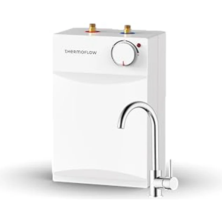 Thermoflow UT 5 Ovalis Untertischspeicher, 5 l Warmwasserboiler mit Niederdruckarmatur, G 3/8" Anschluss, 35-75 °C, Erwärmung auf 65 °C in 10 min, energieeffizient – Bild 1