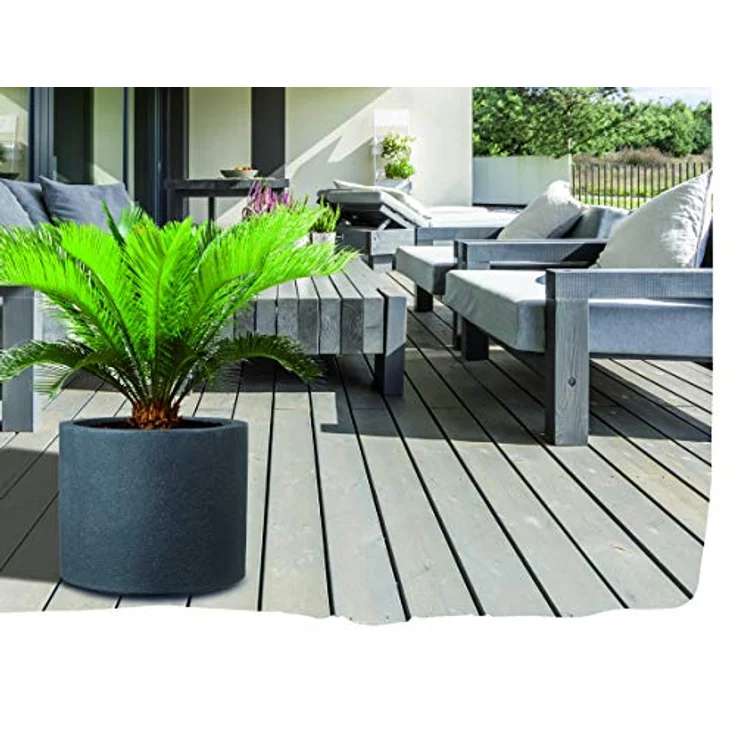 Scheurich Panzano 50, Pflanzgefäß/Blumentopf/Pflanzkübel, rund, Farbe: Schwarz-Granit, hergestellt mit recyceltem Kunststoff – Bild 5