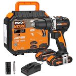 WORX WX102 NITRO Akku Bohrschrauber 20V - bürstenloser Akkuschrauber - 2-Gang-Getriebe und LED-Licht - Akkubohrer zum Bohren und Schrauben - mit 2 Li-Ion Akkus, Ladegerät und Koffer