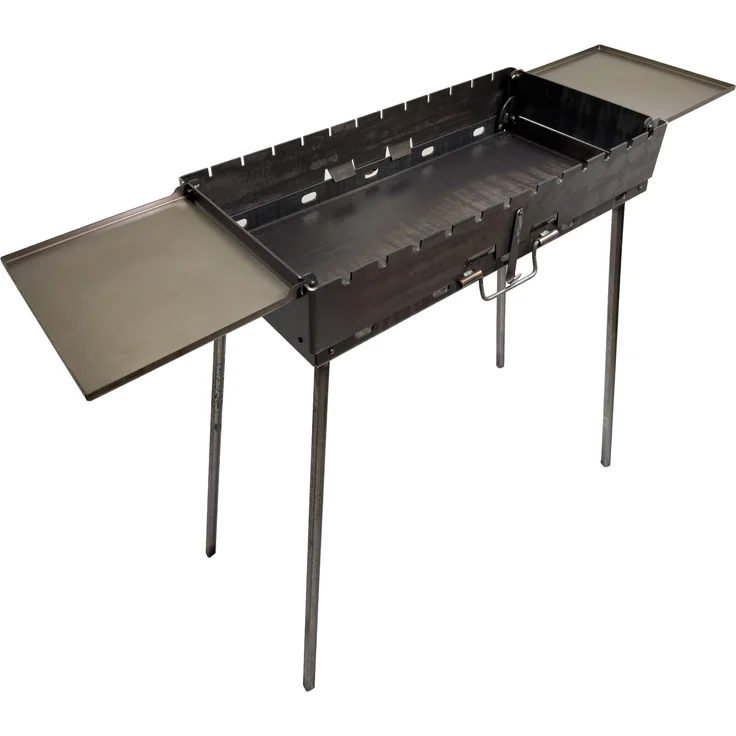 GOROCH Klappbarer Mangal Grill, Stahl 3 mm für 12 Spieße mit 2 Seitentischen, grau – stabil und ideal für Garten & BBQ