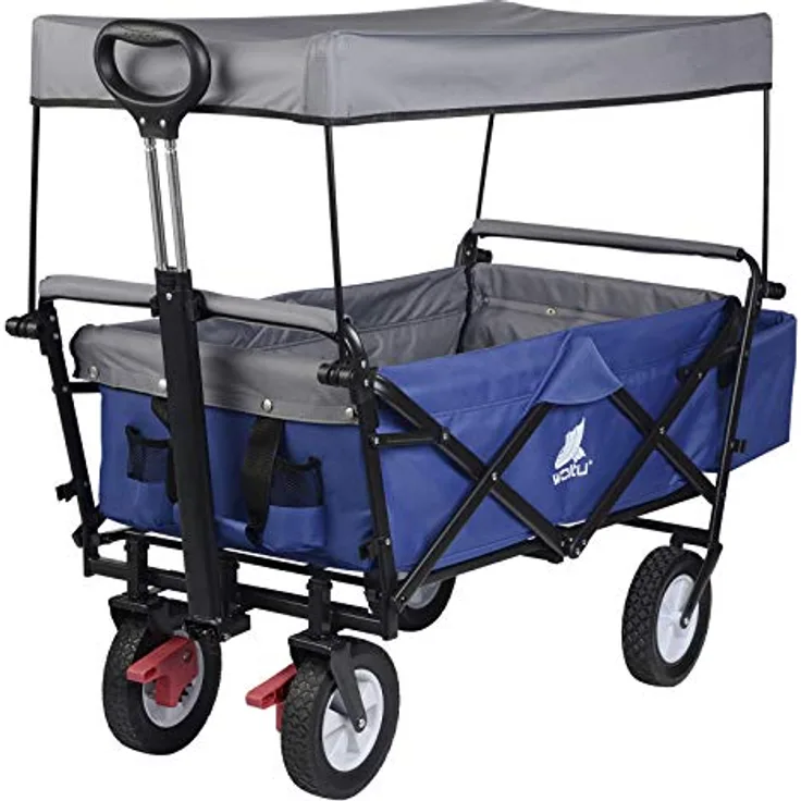 WOLTU Bollerwagen faltbar, Handwagen mit Dach, 80 kg belastbar, blau, für Garten Camping und Ausflüge